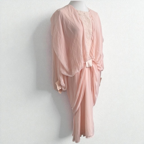 Vintage Blush Pink Draped Dress Dolman Sleeve, Dreamy Coquette 10 - Picture 1 of 9